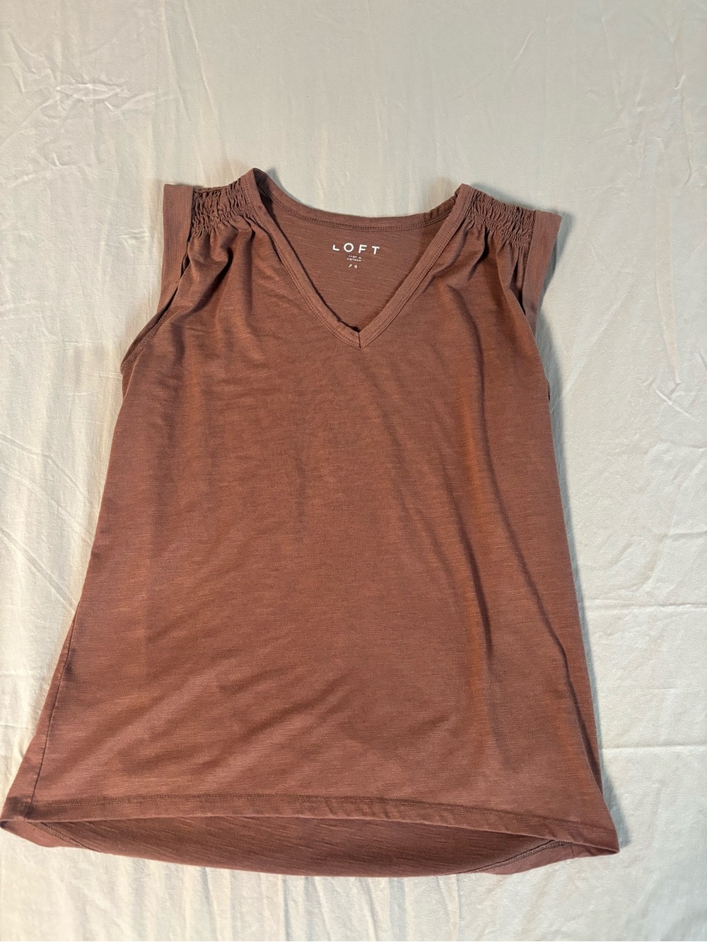 LOFT V-Neck Smocked Shoulder Tank - Brown